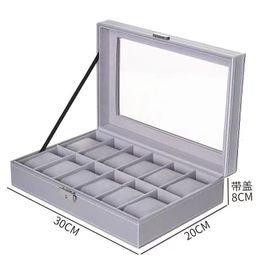 Watch Boxes Cases Watch Box 6/10/12 Grids PU Leather Watches Display Case Jewellery Holder Storage Organiser With Lock 230807