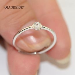 Cluster Rings QIAOBEIGE Sterling-Silver-Jewelry Ring For Woman Blank Simple Pearl Fit 6-7-8mm Base Setting Beads Rhodium Silver