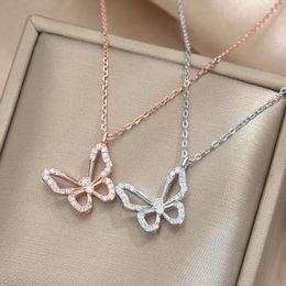 Pendant Necklaces Cute Butterfly Small For Women Shiny Crystal Geometric Hollow Female Choker Necklace Accessories Gifts