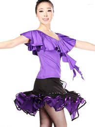 Stage Wear Chiffon Flamengo Women's Dance Latin Suit Sequin Belly Costume Ruffle Sports Tassels Woman Clothing Dress Practise Line