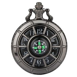 Fashion Black Silver Quartz Pocket Watch with Compass Starry Sky Clock Steampunk Fob Necklace Pendant Watches Chain Gift Unisex278S