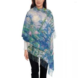 Scarves Female Long Water Lilies Claude Monet Fine Art Women Winter Fall Thick Warm Tassel Shawl Wraps French Painter Scarf