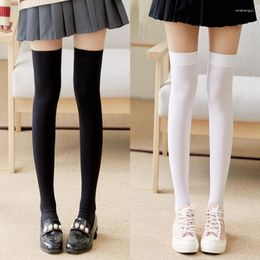 Women Socks Solid Colour Stocking Sexy Black White Long Stocks Over-the-calf Lolita JK Cosplay Women's Hosiery Thigh Stockings