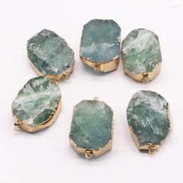 Pendant Necklaces 4pcs/lot Natural Fluorite Stone Oval Pendants Mineral Gold Plated Necklace Fashionable Charms Jewellery Accessories