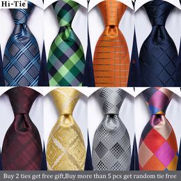 Neck Ties Luxury Silver Blue Plaid Gift Tie For Men Silk Wedding Handky Cufflinks Set Fashion DesignBusiness Party Hi Tie Drop 230807