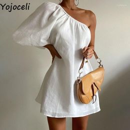 Casual Dresses Yojoceli One Shoulder Women White Sexy Dress Summer Loose Straight Beach Daily Cute Short Vestidos