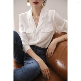 Women's Blouses Suit Collar White Shirt Spring Design Sense Niche Temperament Retro High-end Light Luxury Top Long Sleeved