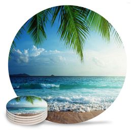 Table Runner Chic Creative Tropical Beach Surf Sky Coconut Leaf Coffee Cup Mat Ceramics Coasters Set Non-slip Pad Decoration