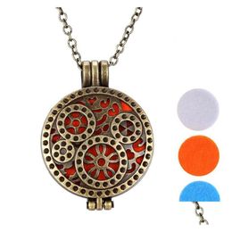 Pendant Necklaces Fashion Essential Oil Diffuser Womens Jewelry Aromatherapy Lockets Necklace Bronze Steampunk Wheel Gear Drop Deliver Dhcm9