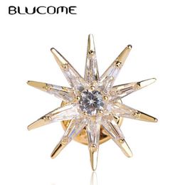 Pins Brooches Blucome Cubic Zircon Star Brooches Gold-Color Copper Brooch Badge Collar Clip Up Chapter Copper For Women Medal Pins Jewelry HKD230807