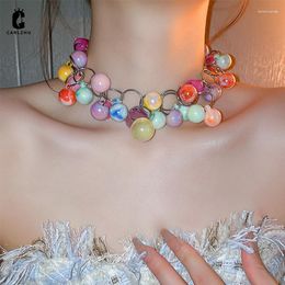 Choker Sweet Colourful Acrylic Bead Multi-layer Collarbone Chain Necklace For Women Fashionable Versatile Party Accessory