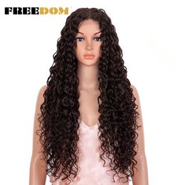 Lace Wigs FREEDOM Synthetic Lace Front Wig Long Curly Wig 30 inch Ombre Blonde Ginger Lace Wigs For Black Women Cosplay Wigs 230807