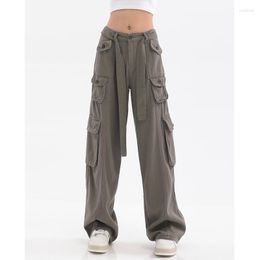 Women's Pants Y2K Pockets Cargo Women Straight Full Length Harajuku Vintage 90S Aesthetic Trousers Wide Leg Baggy 2023 Q642