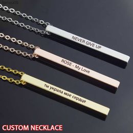 Rose GoldSilverGold Colour Engraving Personalised Square Custom Bar Name Necklace Stainless Steel Pendant Metal Necklace L230704