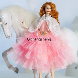 Dolls Pink Princess Dress 16 Doll Clothes For Barbie Clothing For Barbie Dolls Outfits 11.5 Dolls Accessories Evening Gown Kids Toys 230814