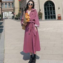 Women's Trench Coats French Style Long Coat For Women Fashion Elegant Double Breasted Belted Loose Casual Purple Windbreaker Spring Fall