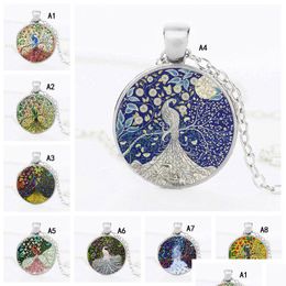 Pendant Necklaces New Beautif Peacock Feather Necklace For Women Cabochons Glass Animal Chains Fashion Jewellery Gift Drop Delivery Pend Dhaw0