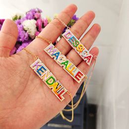 Pendant Necklaces DODOAI Enamel Custom Name Necklace Rainbow Nameplate Zircon Fashion Jewelry For Women Personalized Gifts 230807