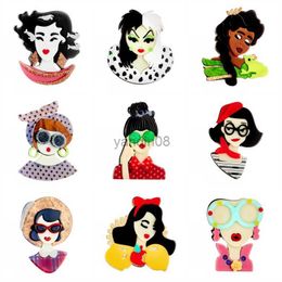 Pins Brooches YAOLOGE Acrylic Wearing Glasses Lady Brooches For Women New Fashion Cartoon Creative Figures Party Casual Brooch Pin Gifts HKD230807