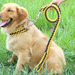 Dog Collars Double Strand Braided Rope Large Leashes Metal P Chain Buckle Color Pet Traction Collar Set For Big Dogs