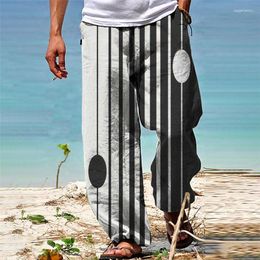 Men's Pants Bird Print Cotton Linen Summer For Men Breathable 2023 Trendy Casual Drawstring Elastic Waist Beach Long