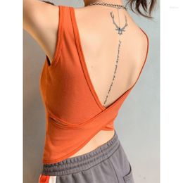 Women's Tanks One Size Womens Sleeveless Tank Crop Top Summer O-neck Solid Colour Chest Pad Backless Female Camis Ladies Tees Clothes Hy15