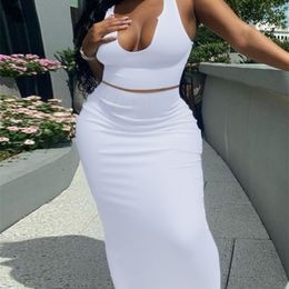 Women's Plus Size Pants LW U Neck Skinny Skirt Set Women Backless Outfit Suit Two Piece Sexy High Waist Bodycon Maxi 230804