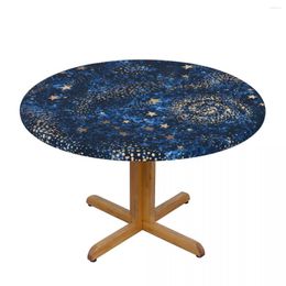 Table Cloth Round Cover Protector Polyester Tablecloth Gold Nebula Constellations Stars Fitted With Elastic Edged