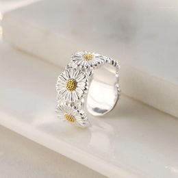 Cluster Rings Simple Small Daisy Silver Plated Female Temperament Sunflower Personality Flower Opening TYB243