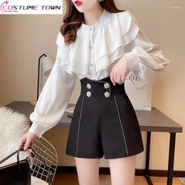 Women's Tracksuits Spring And Summer Fashion Suit 2023 Korean Version Ruffle Chiffon Shirt Top Casual Wide Leg Pants Two-piece