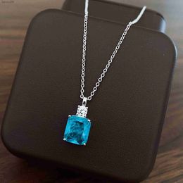 New Trend 925 Silver Necklace for Women's Light Blue Zircon Pendant Clavicle Chain Elegant Women's Sweater Chain Necklace Women L230704