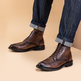 Designer Leather Ankle Genuine Fashion Style Men's British Handmade Autumn New Casual Business Shoes Boots for Male 871