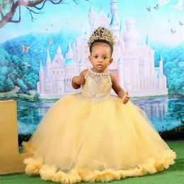 gold lace flower girl dresses sheer neck pearls little girl wedding dresses cheap communion pageant dresses gowns f359264U