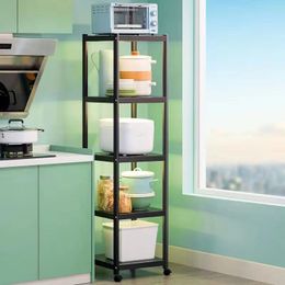 5-layer kitchen shelf Multi-layer floor-to-ceiling refrigerator side seam storage rack Multi-functional domestic microwave oven pot rack