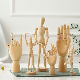 Decorative Objects Figurines Wooden Hand Figurines Rotatable Joint Hand Model Drawing Sketch Mannequin Miniatures Office Home Desktop Room Decoration 230804