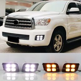2PCS For Toyota Sequoia 2007 - 2017 LED Daytime Running Light with Yellow Turn Signal Light Bumper DRL Fog lamp