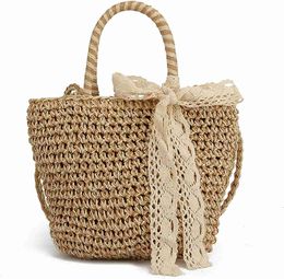 SKYK Woven Tote Bag for Women Handmade Straw Beach Purse Single Shoulder Rattan Bucket Bag HKD230807