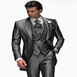 Customise Silver Grey Tailcoat Groom Tuxedos Morning Style Men Wedding Wear Excellent Men Formal Prom Party SuitJacket Pants Tie 297U