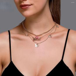 Chains Women's Necklace Multi LayeredColorful Butterfly Bohemian Three Layer Letter Pendant Charm Neckchain For Women