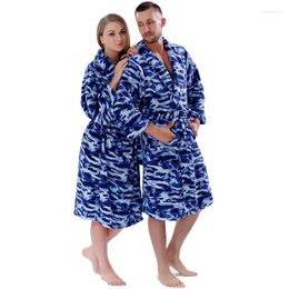 Women's Sleepwear Men Women Warm Winter Coral Fleece Robe Blue Camouflage Plus Size Night Gown Bathrobe For Lovers