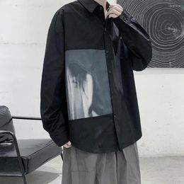 Men's Casual Shirts 2023 Printing Long Sleeve Cargo Harajuku Black Shirt Korean Style Men Vintage Clothes Streetwear