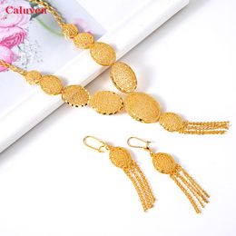 Wedding Jewellery Sets Arabic Dubai Set for Women Summer Cooper Earrings Ethiopian African Chain Gold Colour Necklace Bridal Gift 230804