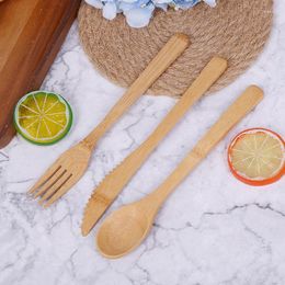 Dinnerware Sets 1 Set Travel Portable Bamboo Cutlery Fork Cutter Knife Spoon Reusable Japanese Style Kitchen Tool