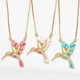 Pendant Necklaces Fashion Enamel Colourful Humming Bird Necklace For Women Girls Gold Plated Box Chain Animal Jewellery Party Gifts Nkea080