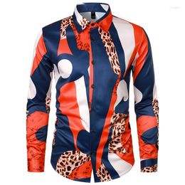 Men's Casual Shirts Mens Vintage Leopard Print Button Down Dress Luxury Slim Fit Long Sleeve Shirt Men African Party Baroque Chemise Homme