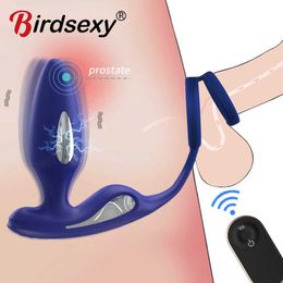 Electric Shock Anal Vibrator Butt Plug Male Prostate Massager Anus Vagina Stimulator Penis Cock Ring for Men Couples