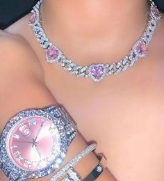 Luxury 9MM Heart Shape Cuban Link Chan Necklace Iced Out Bracelets 14k White Gold Icy Cubic Zirconia Hiphop Jewelry