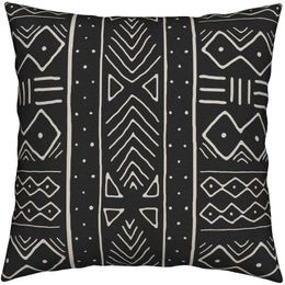 Pillow Case African Mudcloth Black White Flax Cotton Hidden Zipper Throw Covers 18x18 in Two Sides 230807