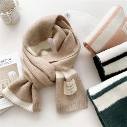 Scarves Striped Warm Cashmere Scarf For Women Fashion Neckercheif Long Skinny Knitted Female Woollen Yarn Neck Tie Bandana