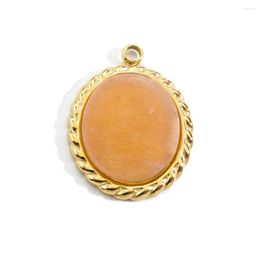 Pendant Necklaces Miasol 2pcs 16x20MM Golden Plating Stainless Steel Striped Oval Charms Dangle With Natural Stone For Diy Jewelry Making